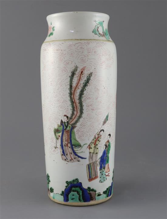 A Chinese famille verte sleeve vase, in Transitional style, probably late 19th century, H.32cm